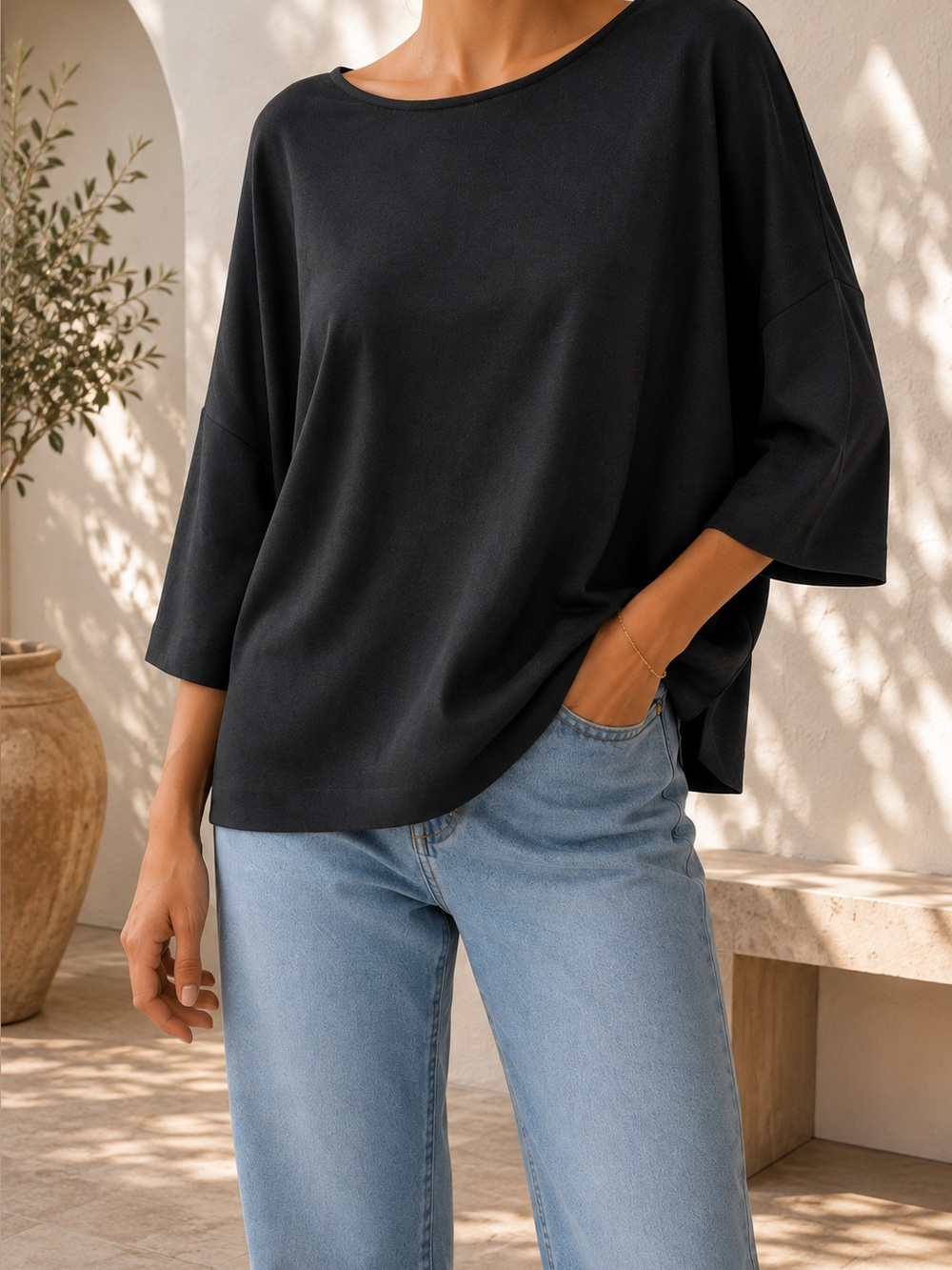 OAK + FORT Black Oversized Boxy Top